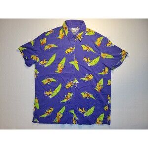 The Simpsons Bart & Milhouse Surfing Hawaiian Rayon Button Up Shirt Adult Medium